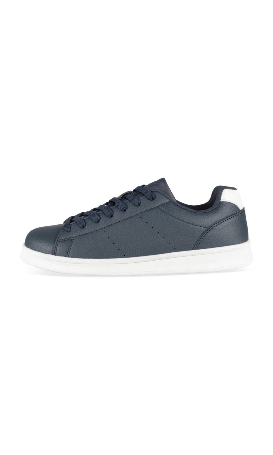 Navy perforated trainers, white heel tab