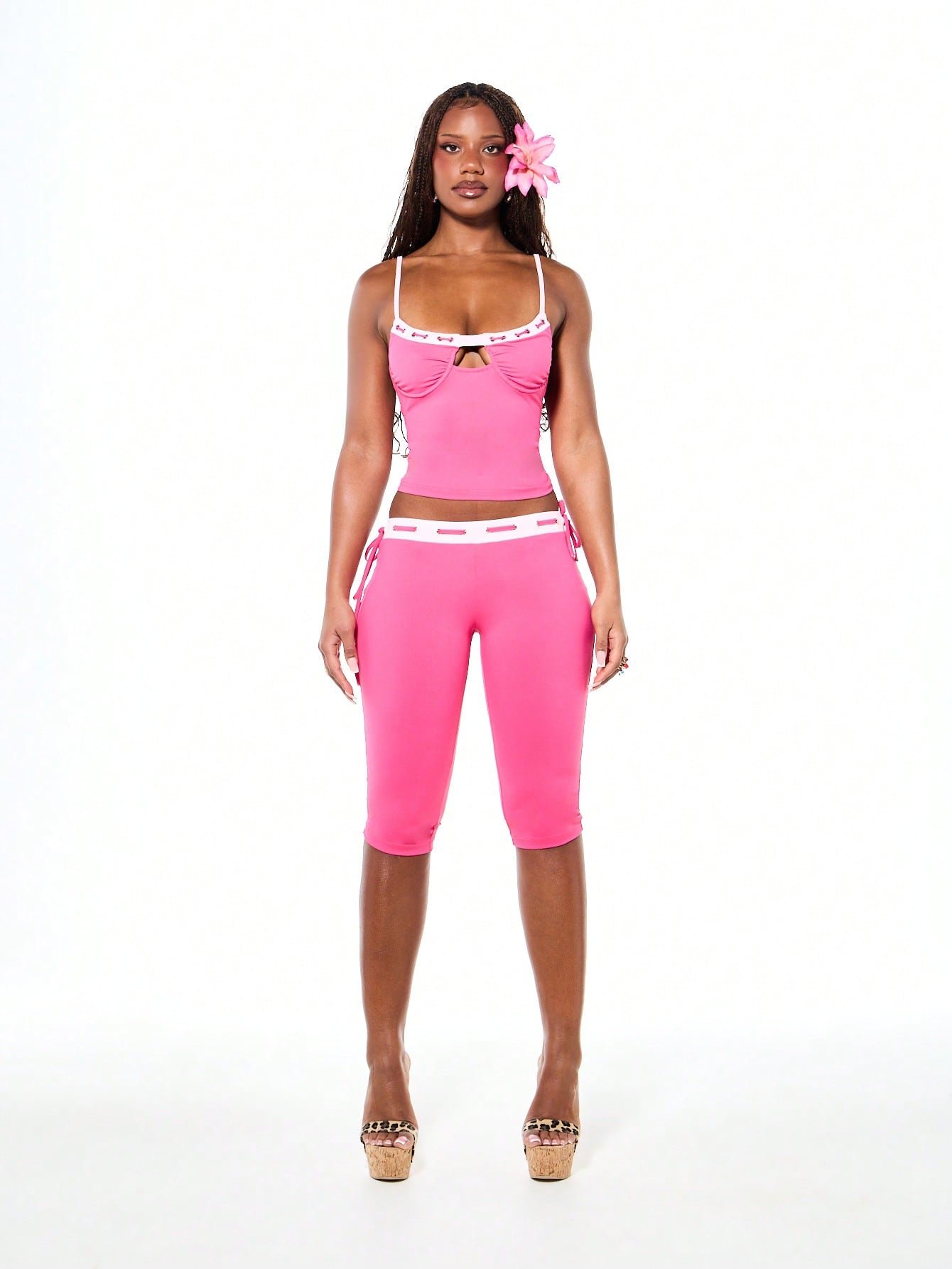 Leggings Capri Femme Taille Haute Avec Taille Contrastée