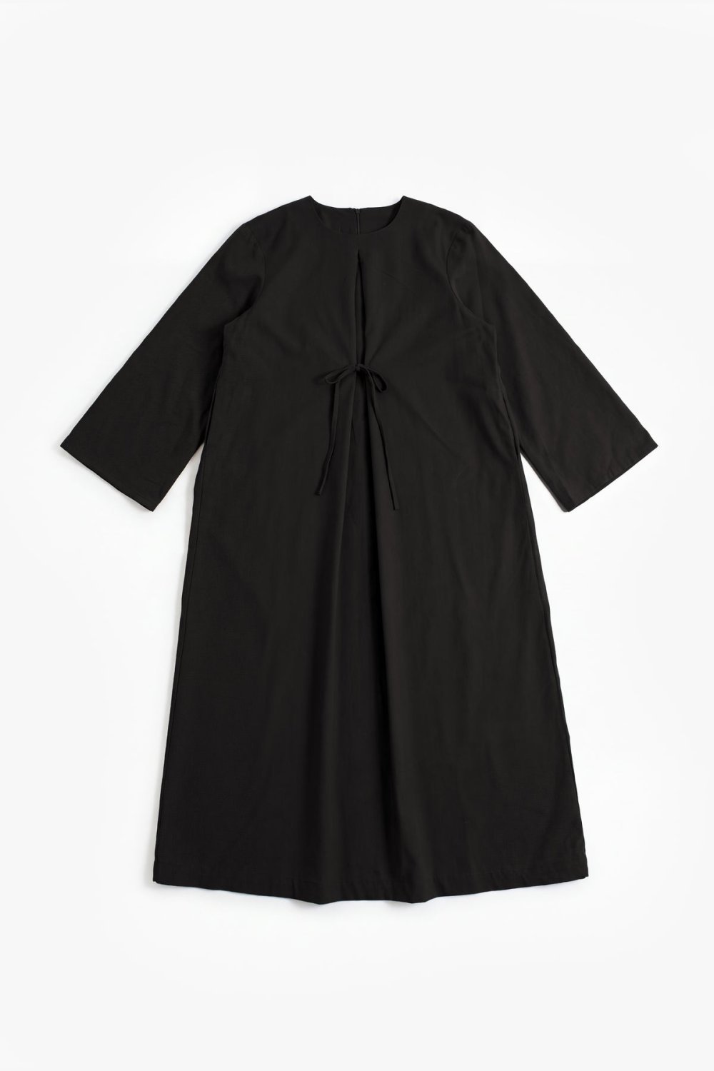 Tie-front cotton twill abaya - Black