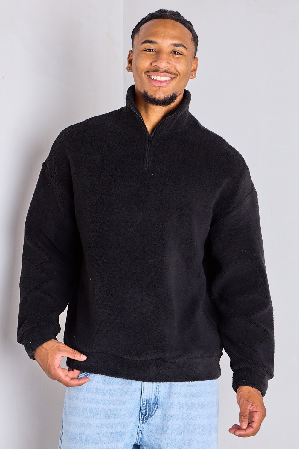 Pull polaire à col zippé montant noir