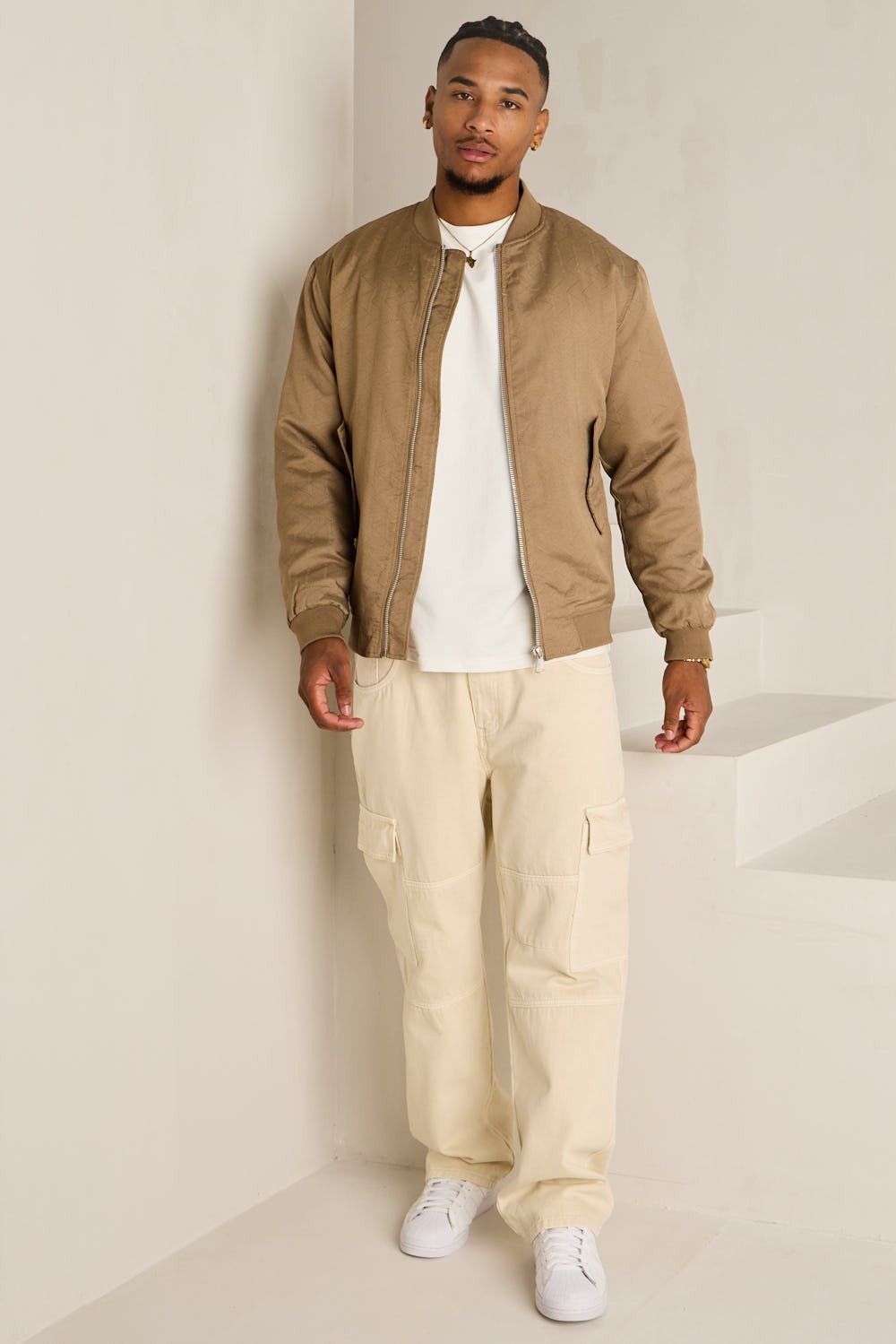 Bomber zippé à motif géométrique marron
