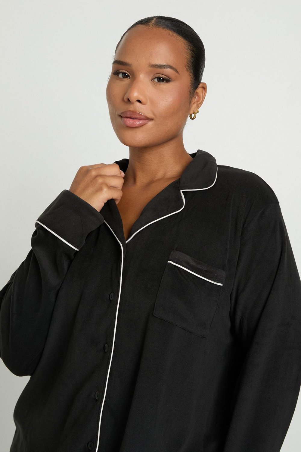 Fleece shirt pyjama set with piping - Plus size