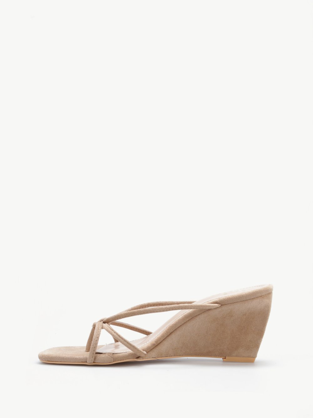 Taupe wedge flip-flops with thin straps