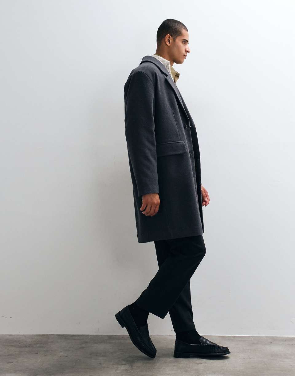 Manteau long aspect laine - Gris