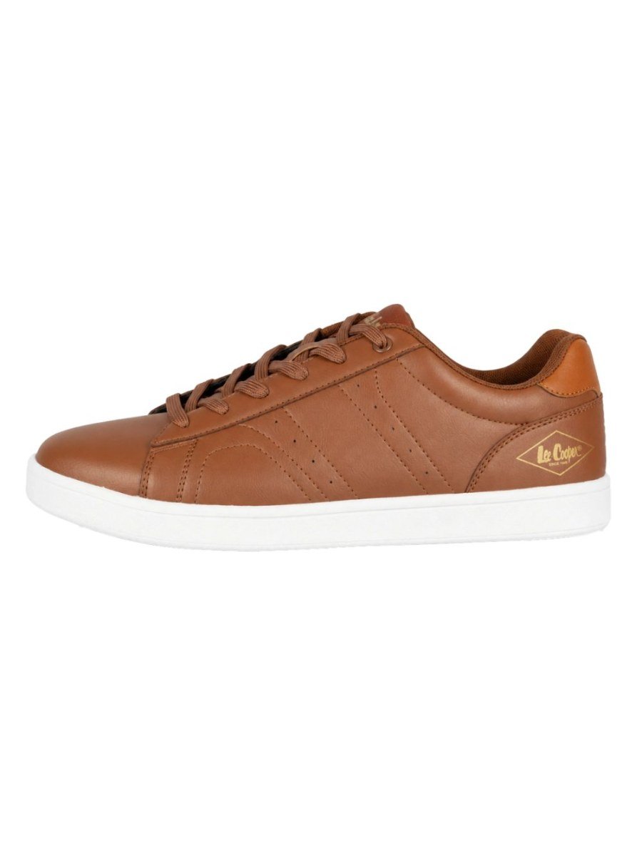 Cognac trainers with side stitching