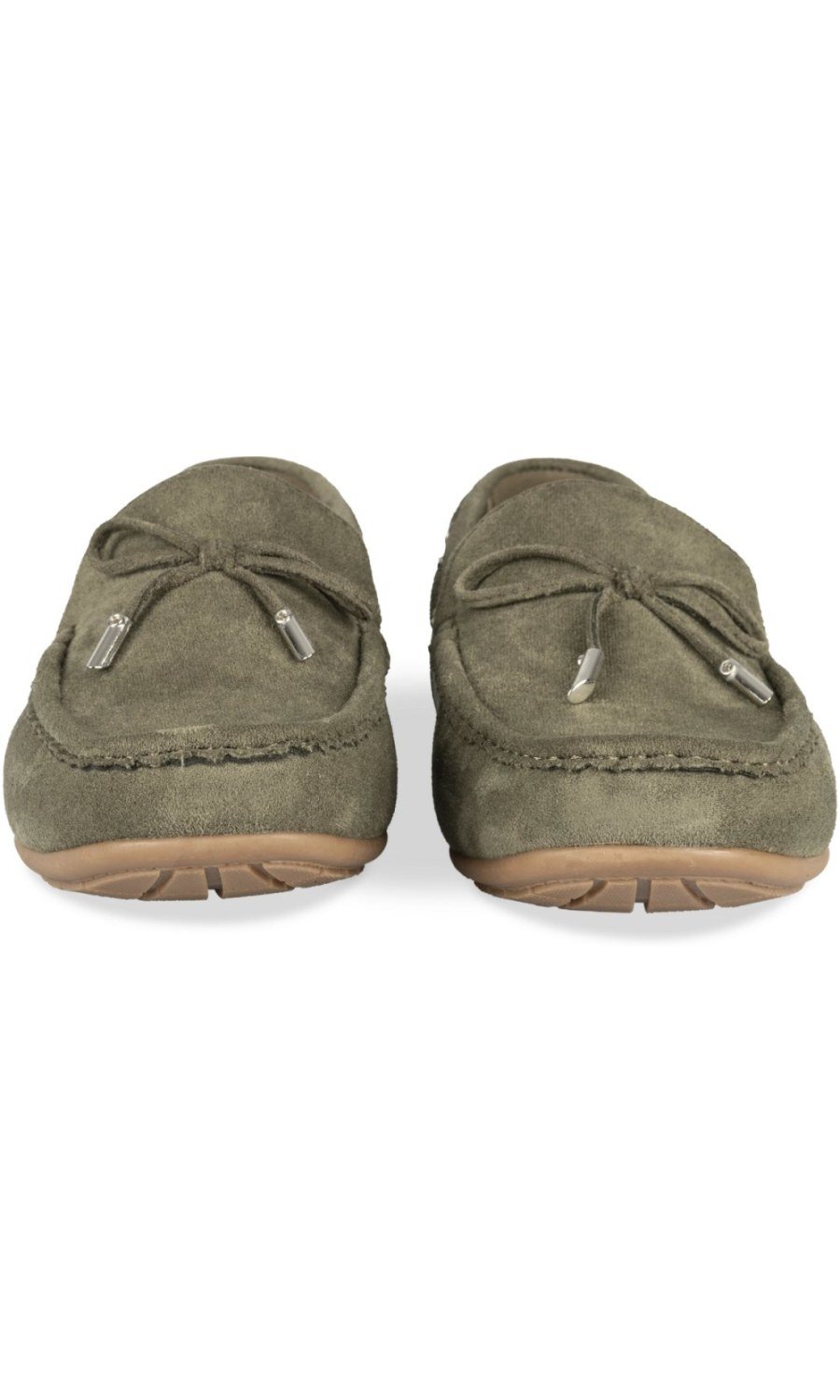 Khaki suede-effect bow loafers