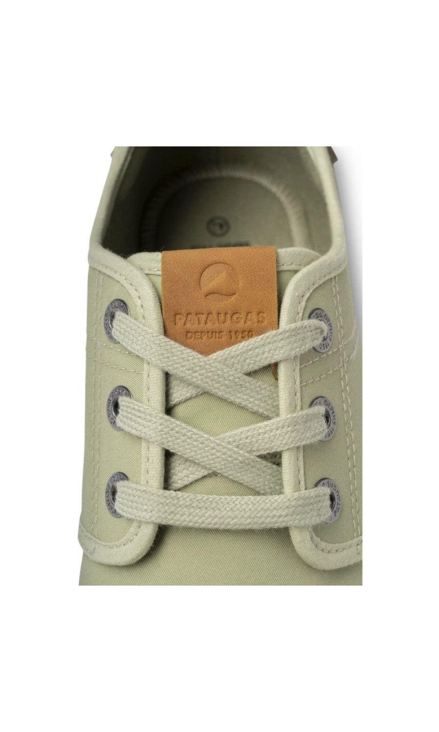 Pale green canvas trainers, contrast heel