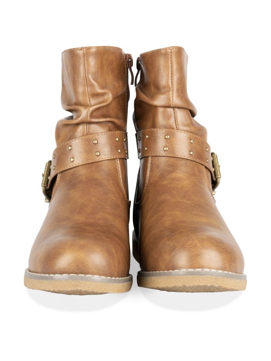 Bottines tige mkemmcha w bride m3amra cognac