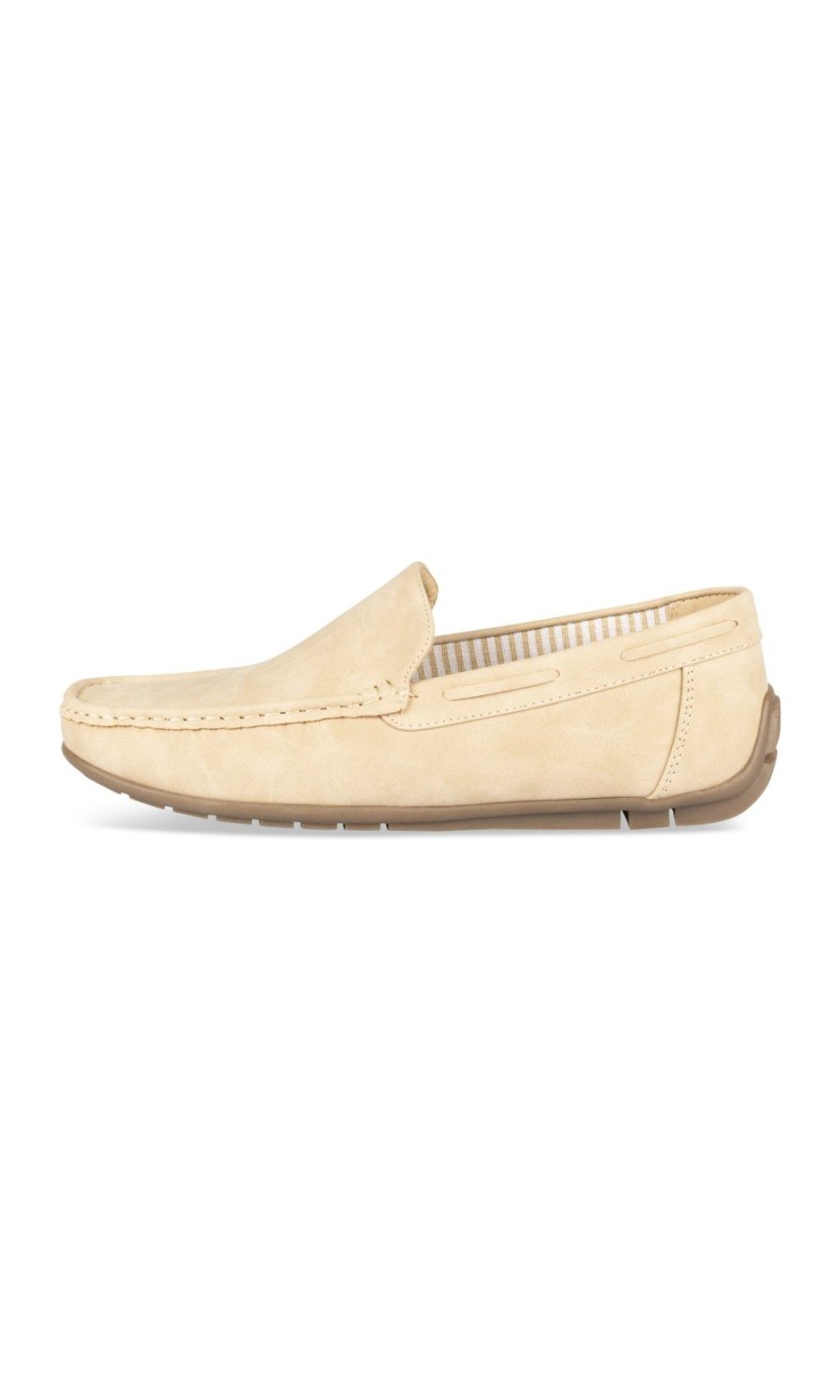 Beige driving loafers, striped lining