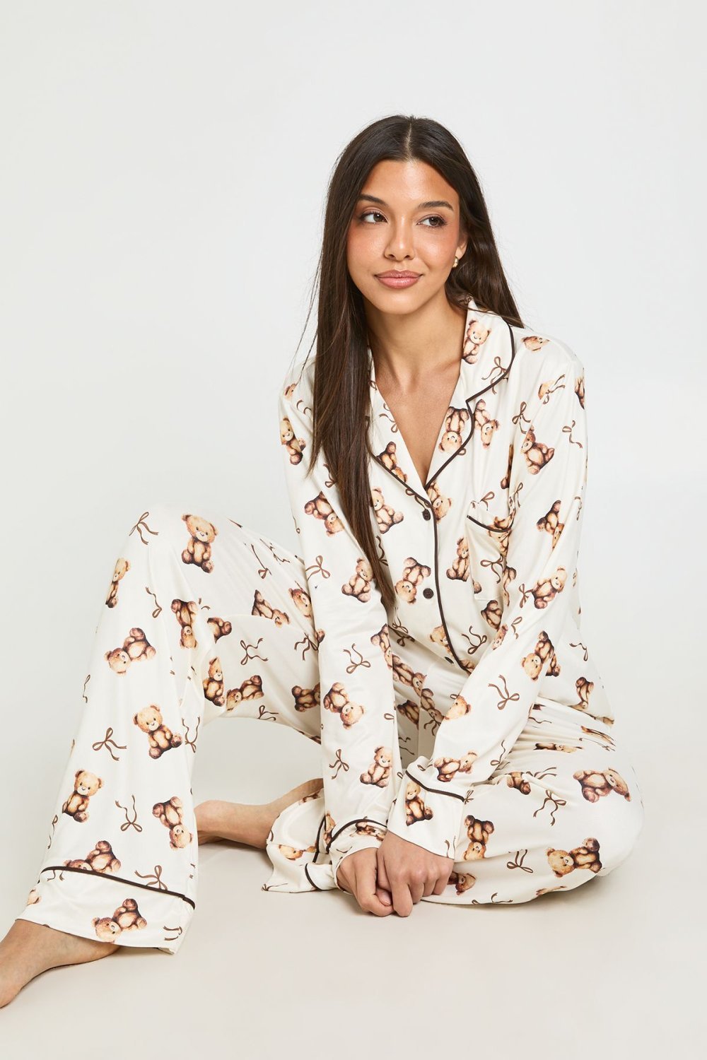 Bow print shirt and trouser pyjama set