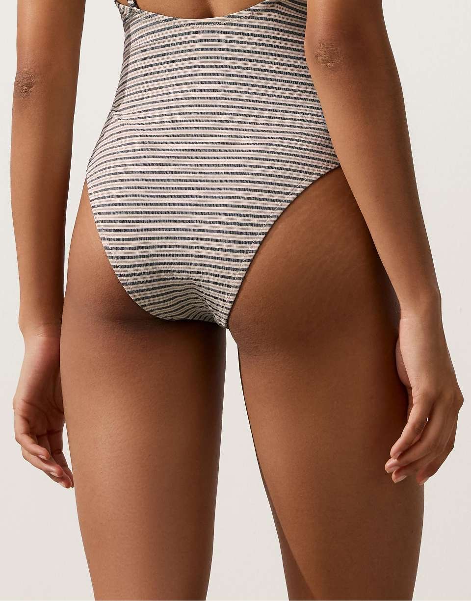 Maillot b qit3a wahda triangle b rayures - Sable