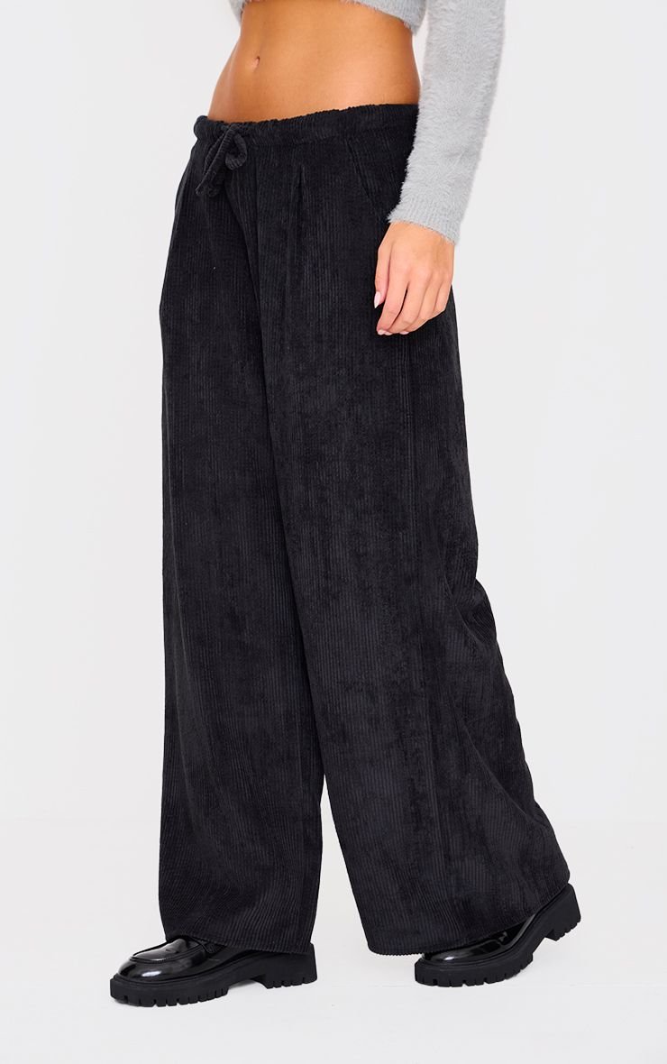 Pantalon large f velours côtelé taille basse b cordon