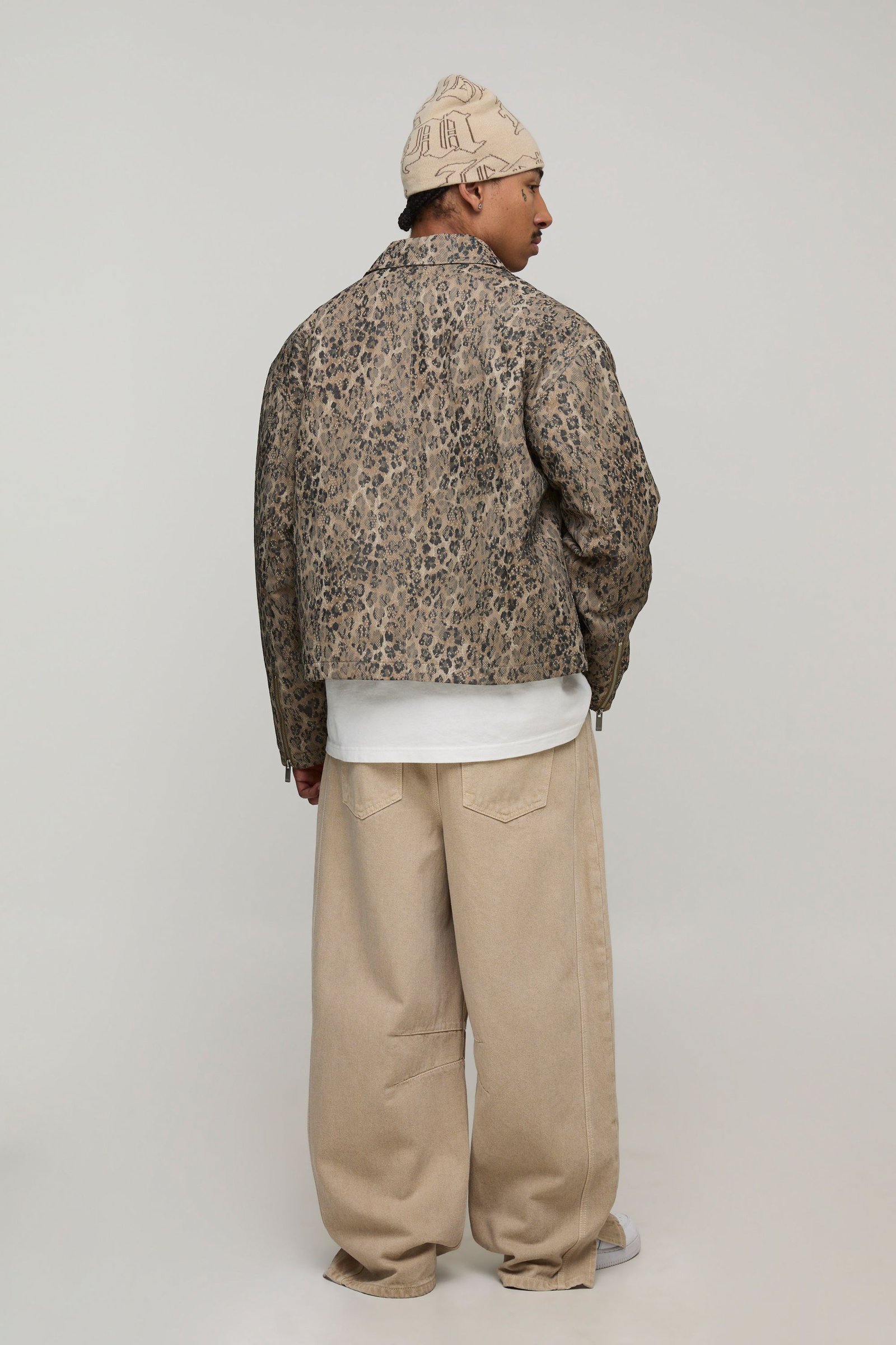 Veste Harrington f dentelle léopard coupe boxy