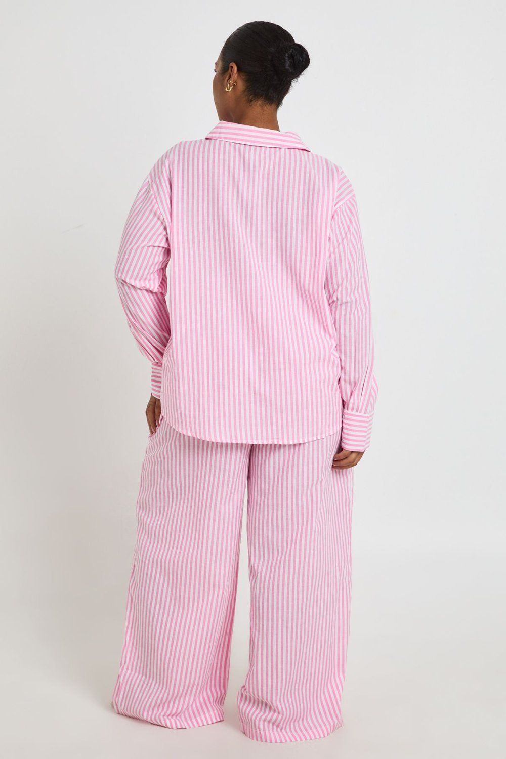 Bas de pyjama en coton à fines rayures - Grande taille