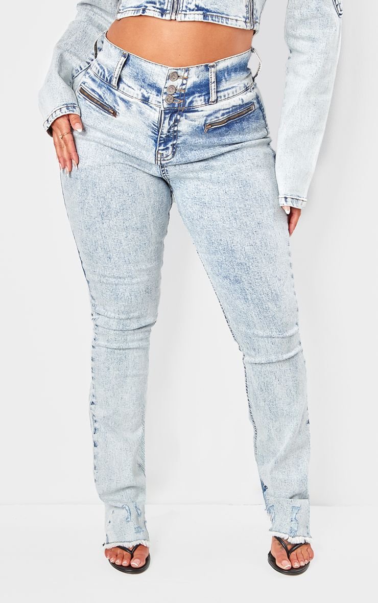 Shape High Waisted Ripped Hem Denim Jeans