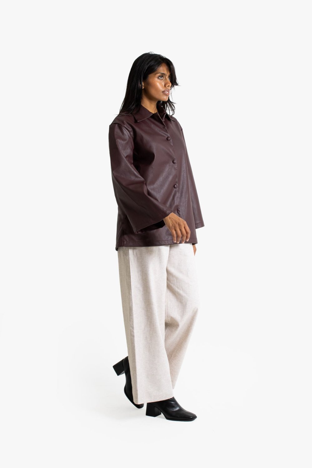 Faux leather shirt jacket - Burgundy
