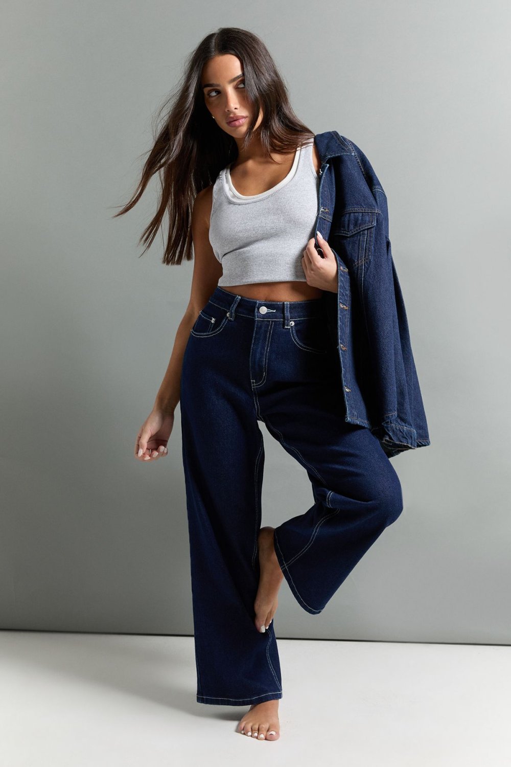 Indigo high-waisted straight leg jeans - Petite