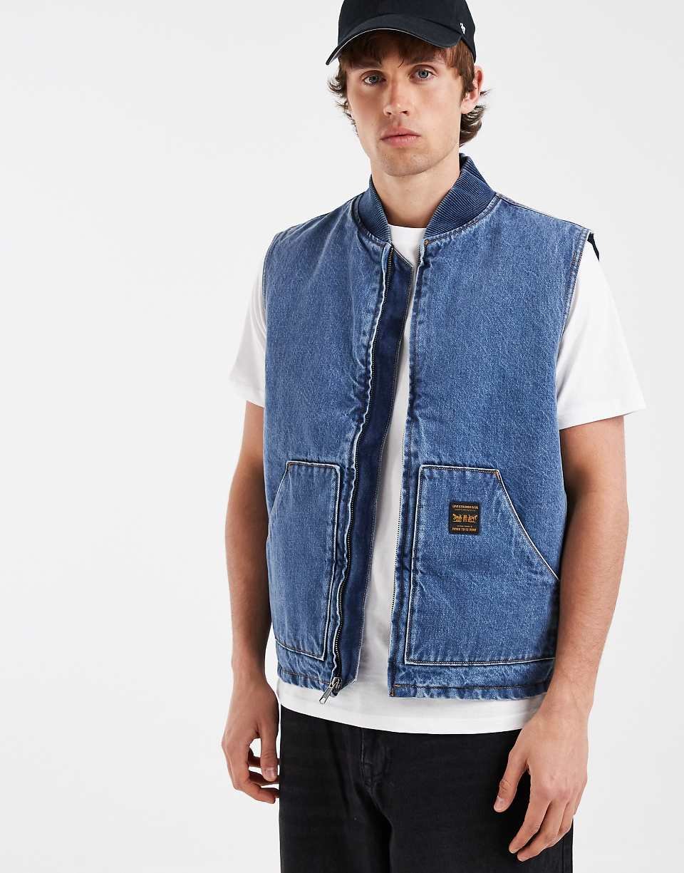 Gilet utilitaire b denim Workwear délavé, lon camel