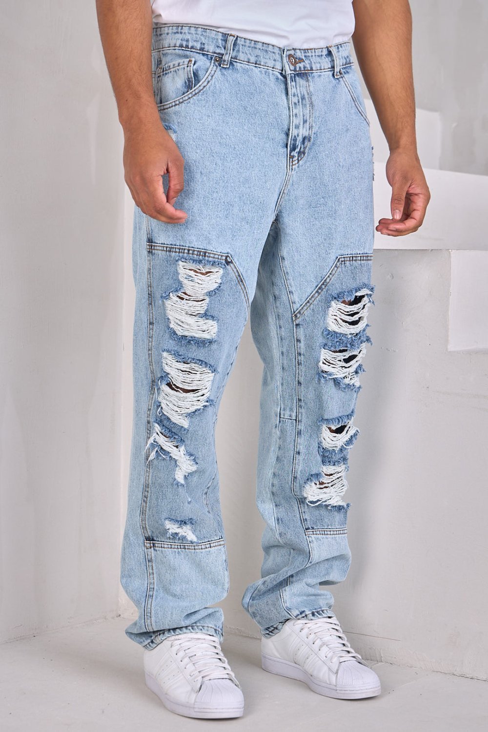 Light blue ripped baggy jeans