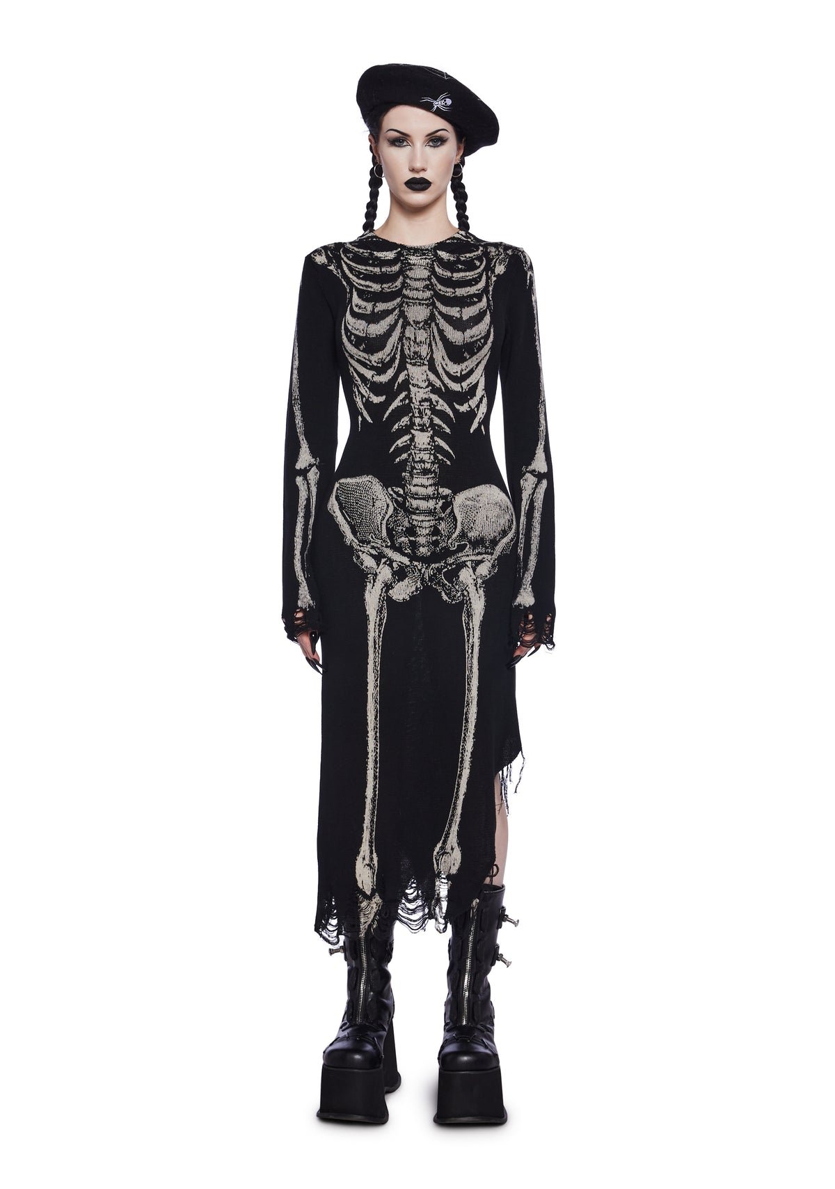 Robe mi-longue en maille imprimé squelette