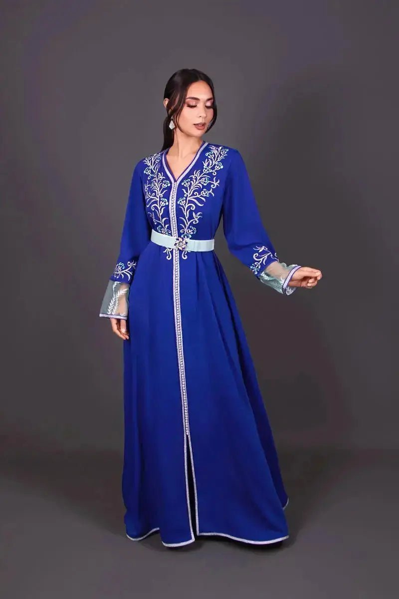 Caftan bleu roi brodé argent