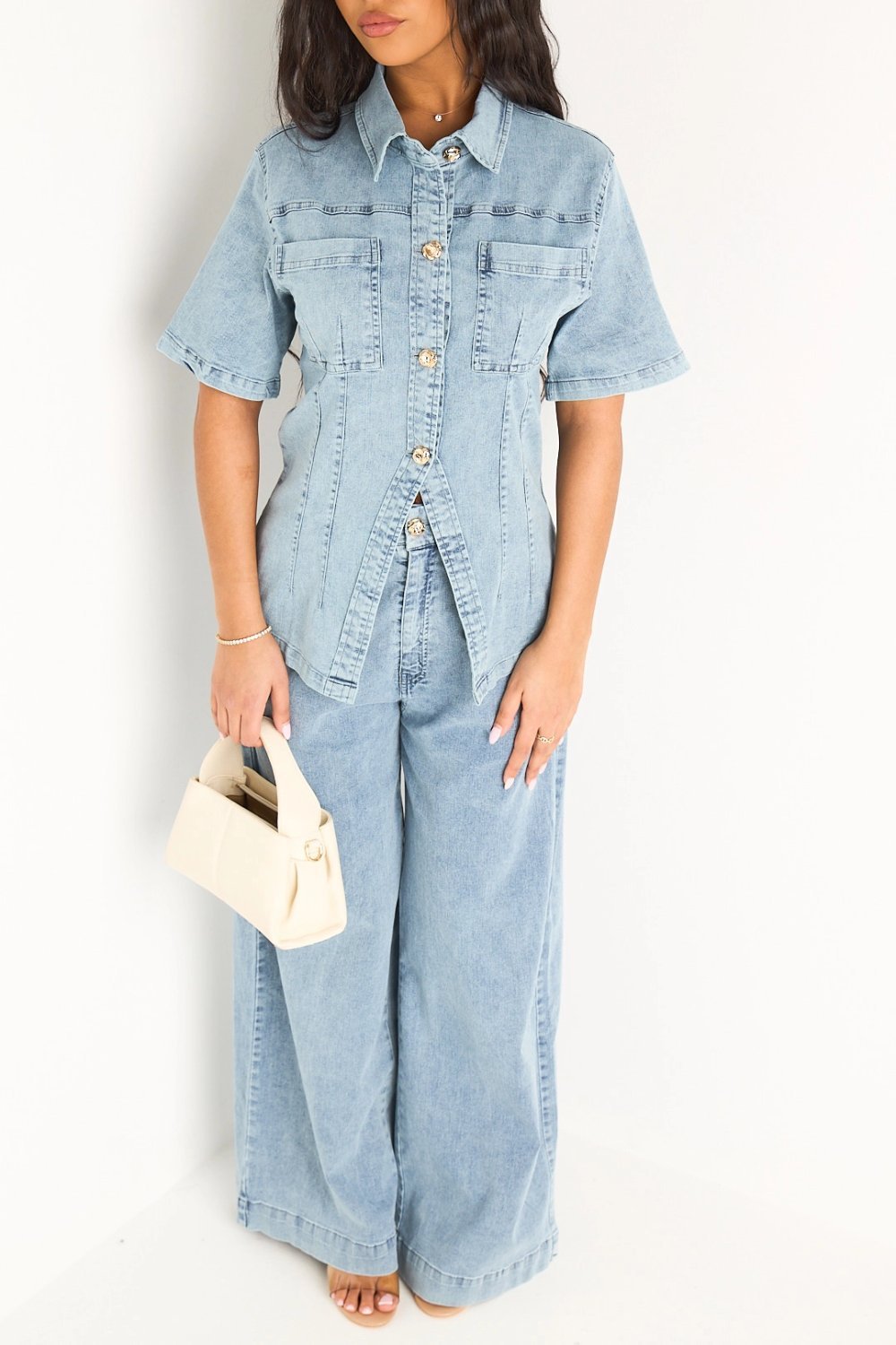 Light blue denim shirt and trousers set
