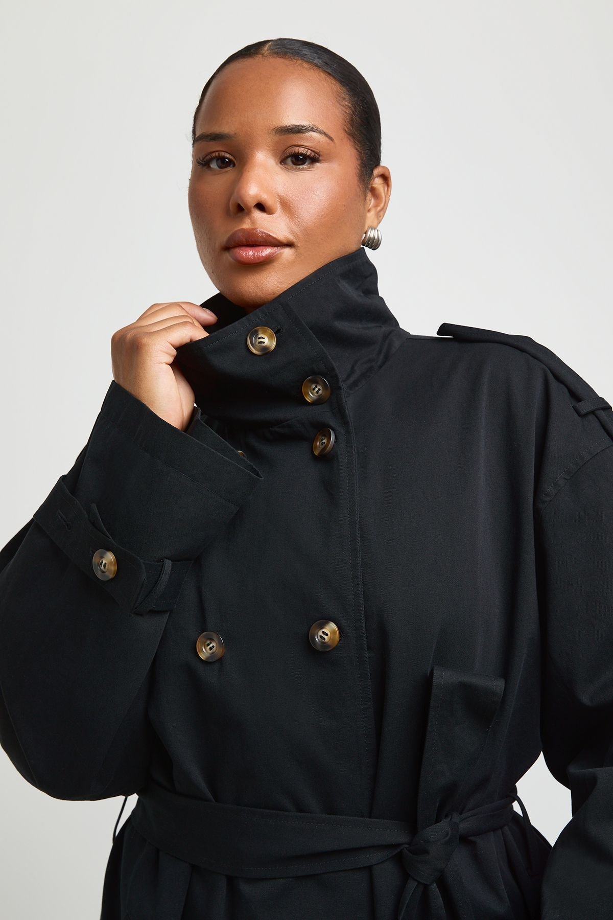 Double-breasted high neck trench - Plus size