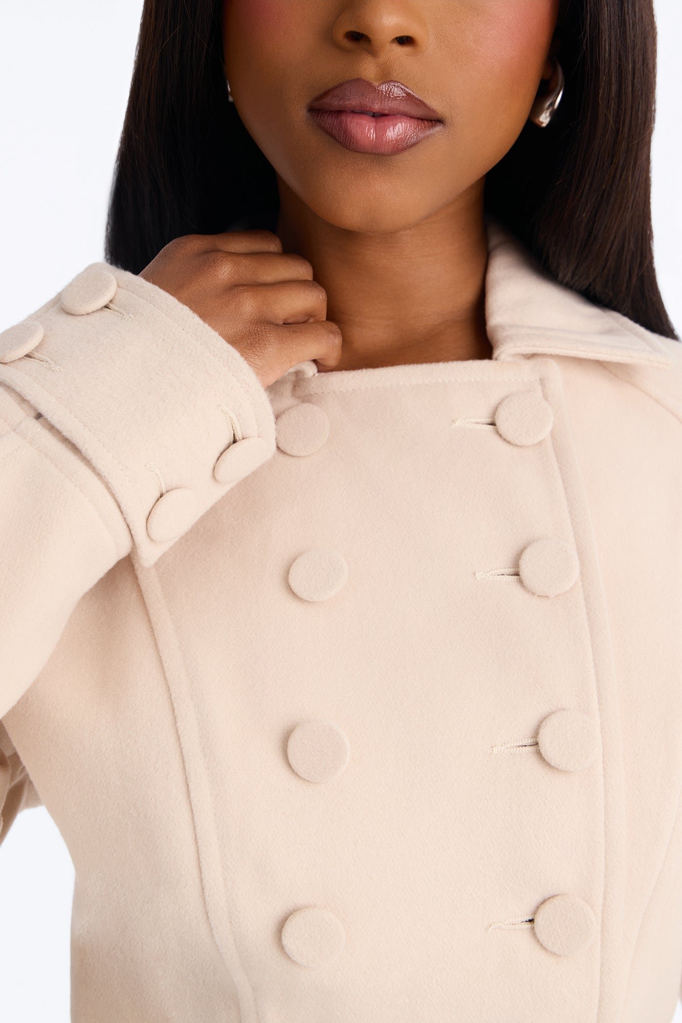 Manteau officier croisé à taille resserrée
