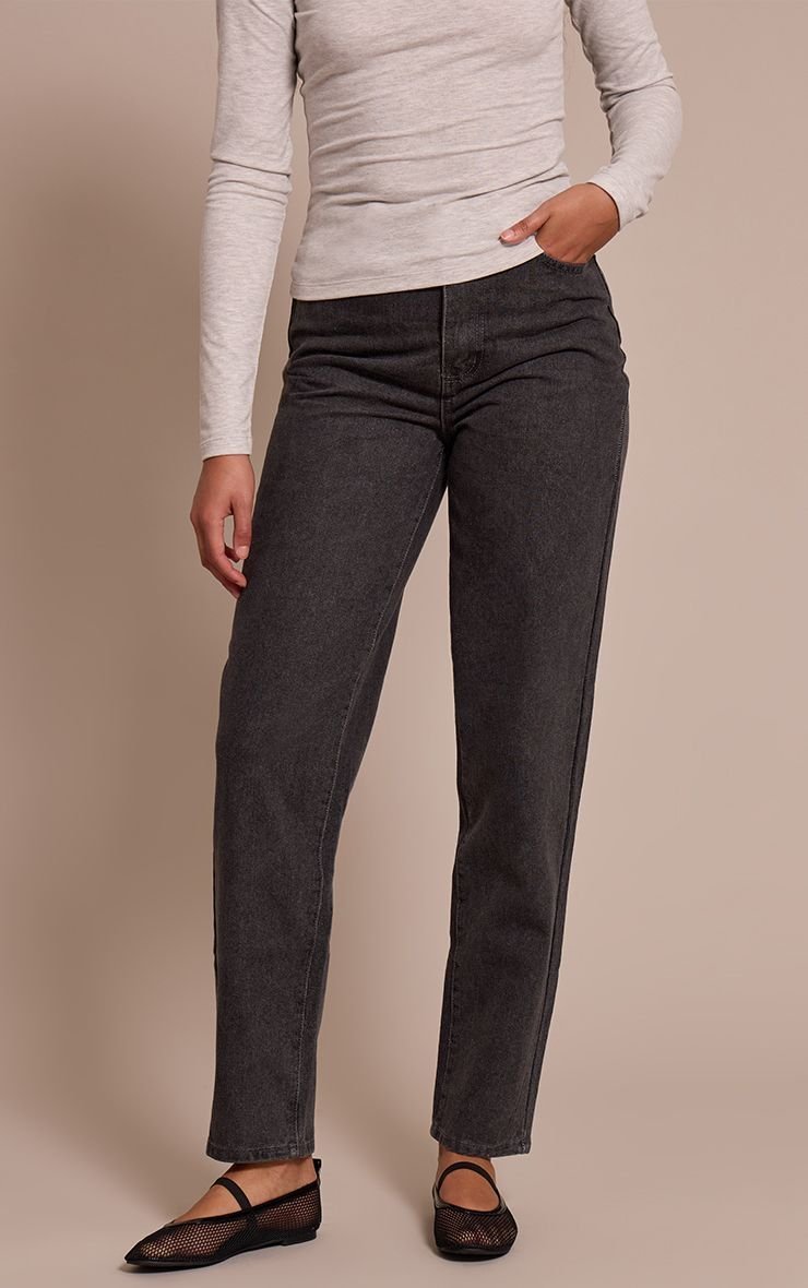 Washed grey high-waisted mom jeans - Tall
