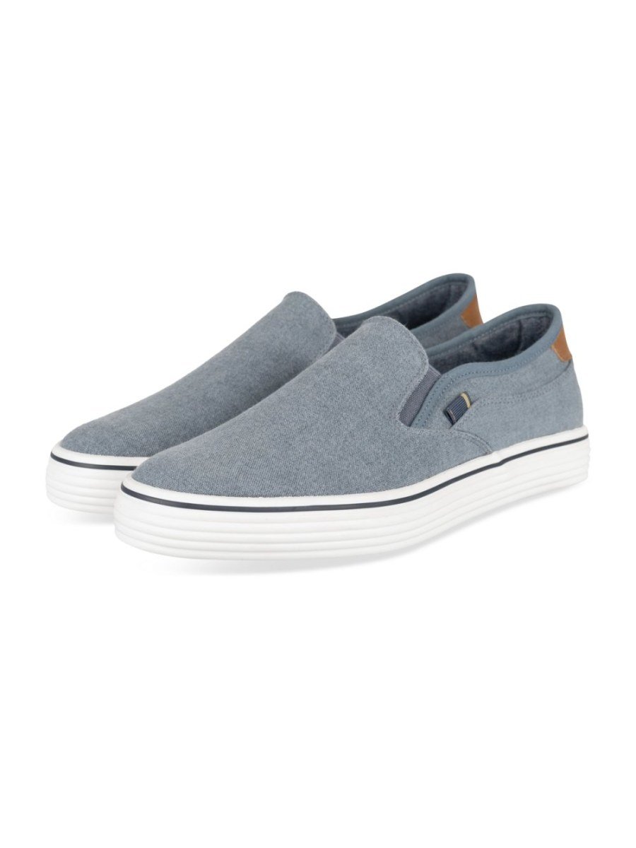 Baskets slip-on en toile chinée bleu jean