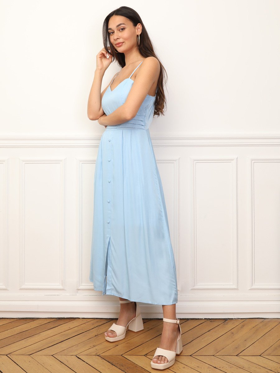 Light blue strappy maxi dress with buttons and split