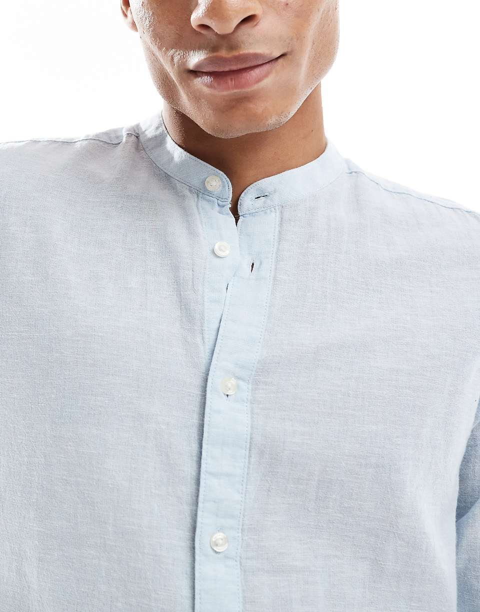 Chemise b lin mkhlout w col grand-père - Zre9 fate7