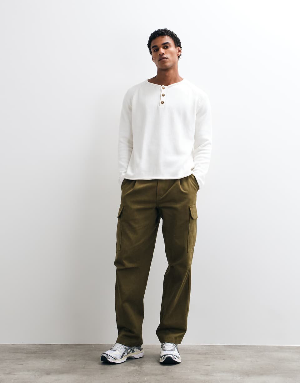 Pull triko Henley coupe relaxed écru
