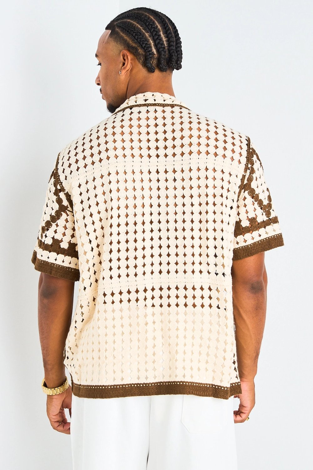 Chemise en crochet ajourée à losanges marron