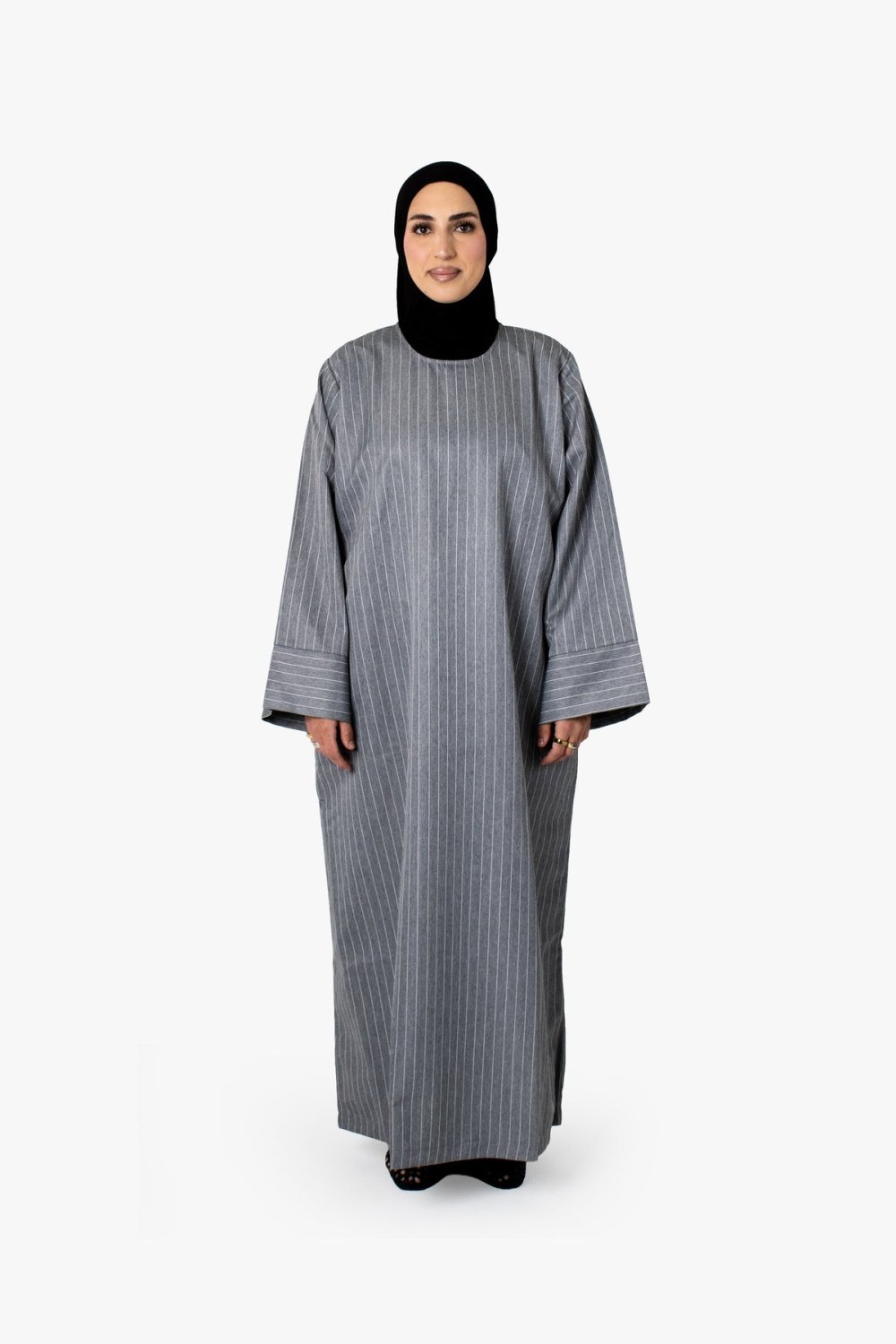عباية كيمونو مخططة - رمادي