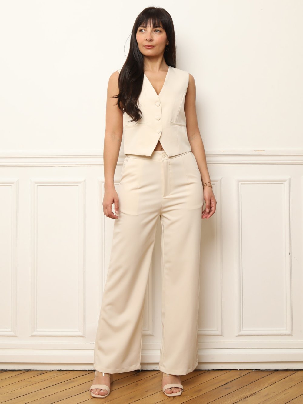 Pantalon de costume ample beige