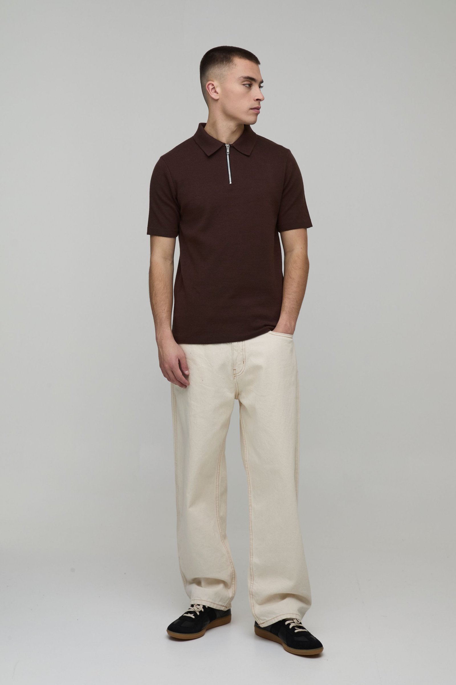 Polo triko ajusté b zip f col