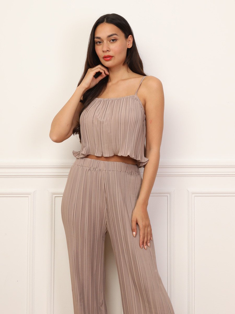 Ensemble top qsir w pantalon plissés, taupe