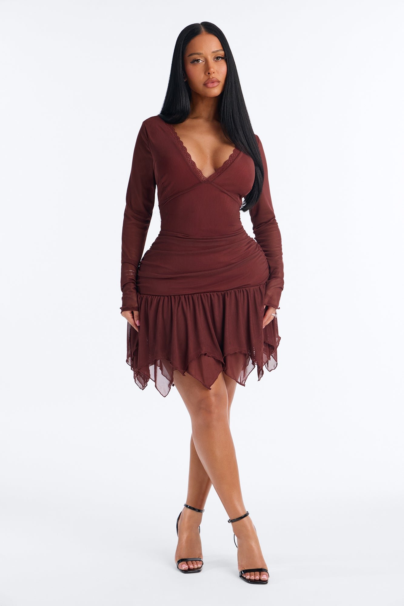 Thalia Lace Trim Mesh Mini Dress