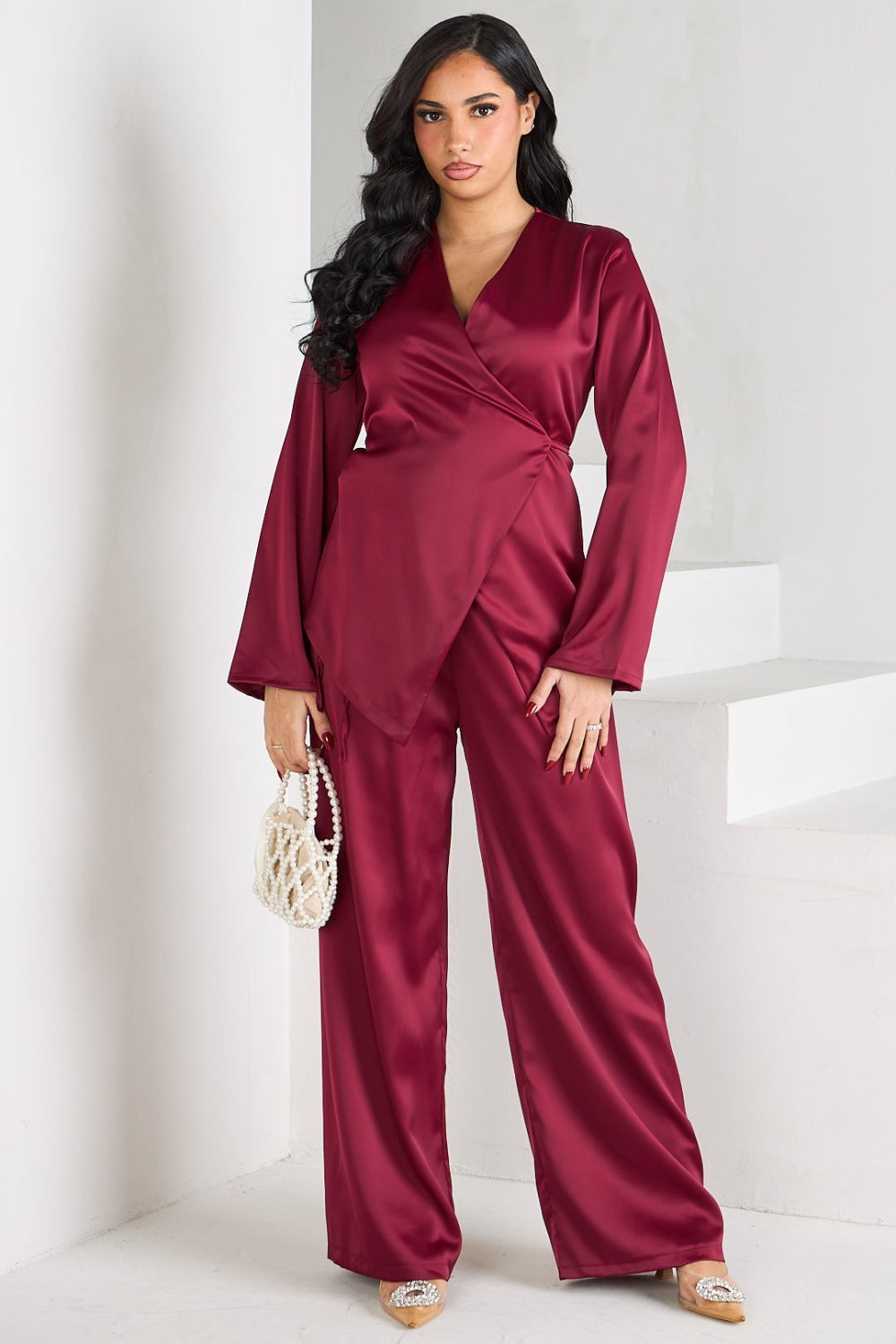 Ensemble kimono croisé w serwal bordeaux