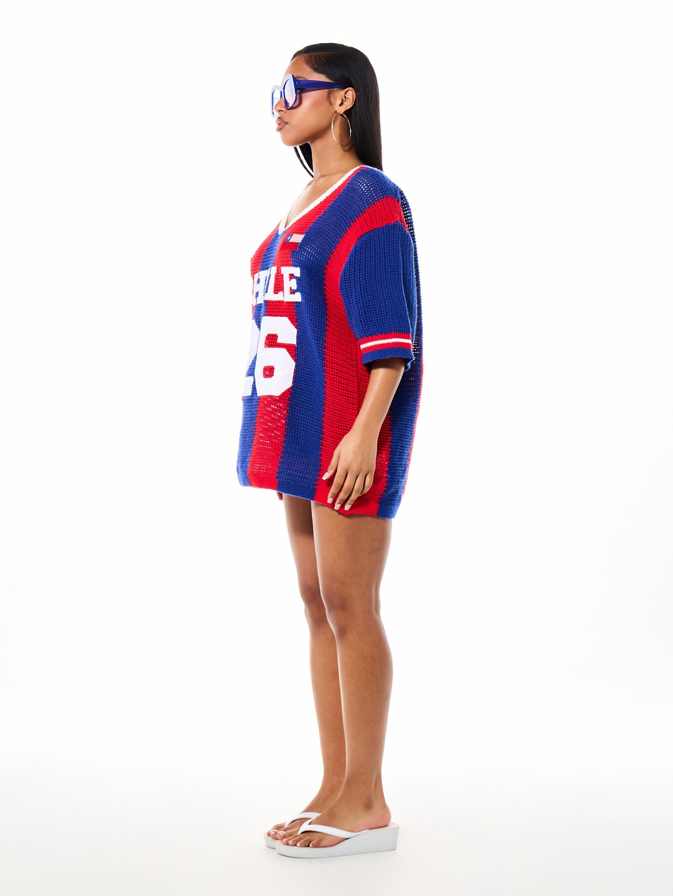 Top De Jersey En Maille Ajourée Surdimensionné Inspiré De L'équipe Nationale Du Chili