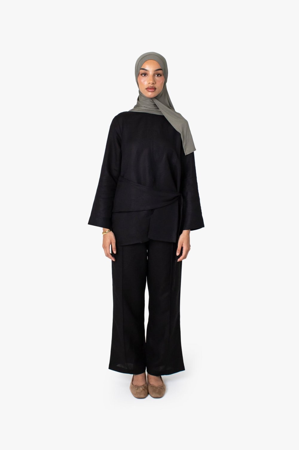 Straight-leg linen cotton trousers - Black