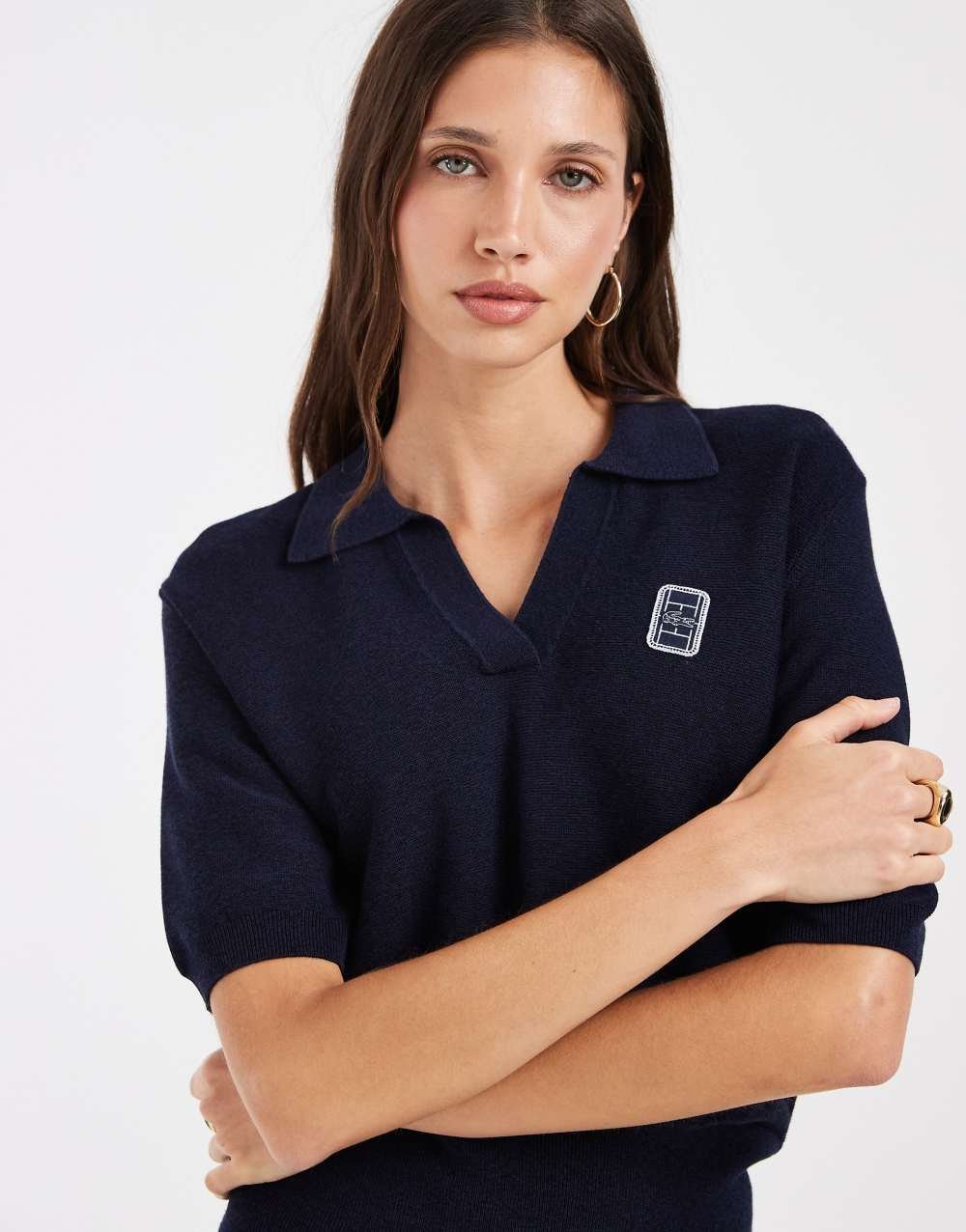 Polo en maille col V bleu marine