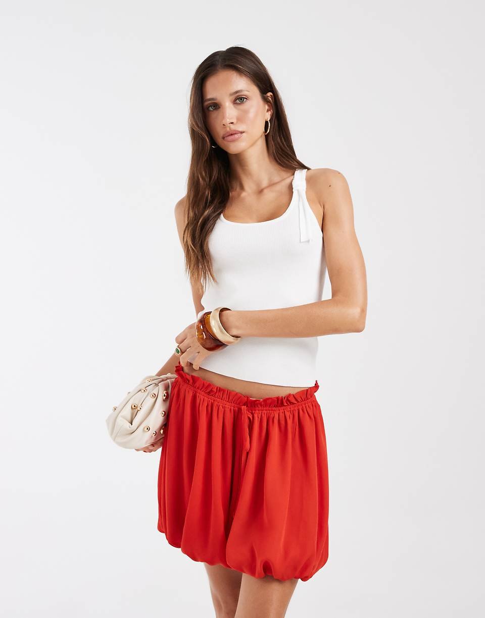 Short d'ensemble en mousseline avec ourlet boule - Rouge