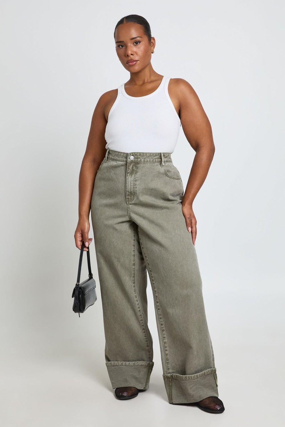 Khaki high-waisted straight leg jeans - Plus size