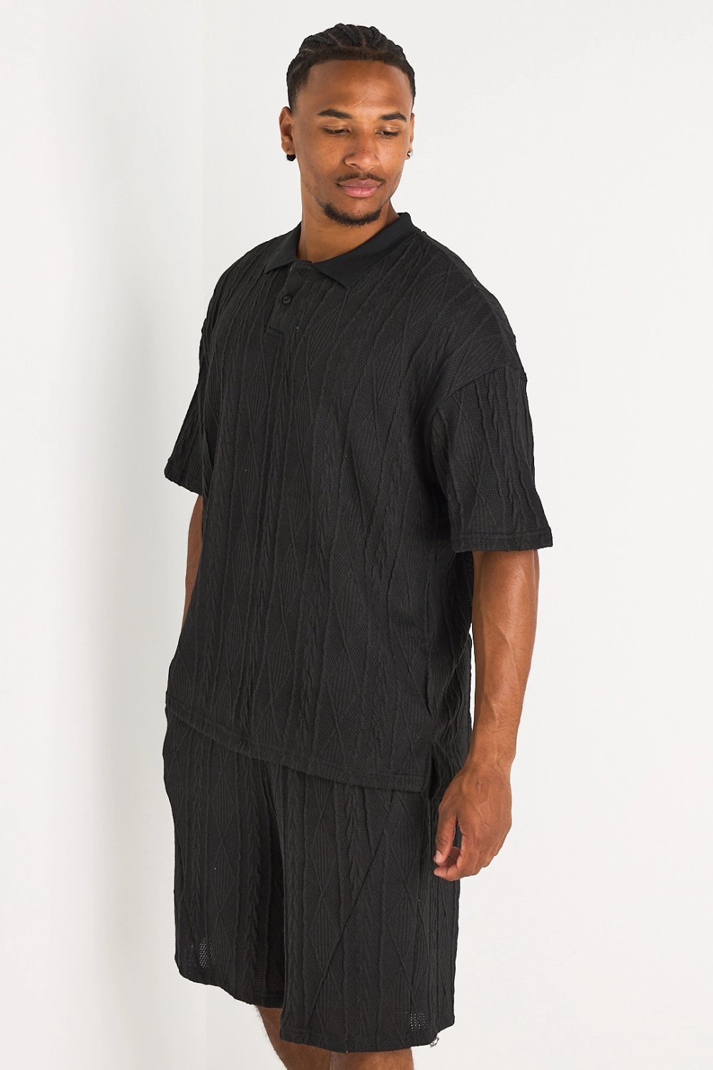 Ensemble polo w short maille tressée k7el