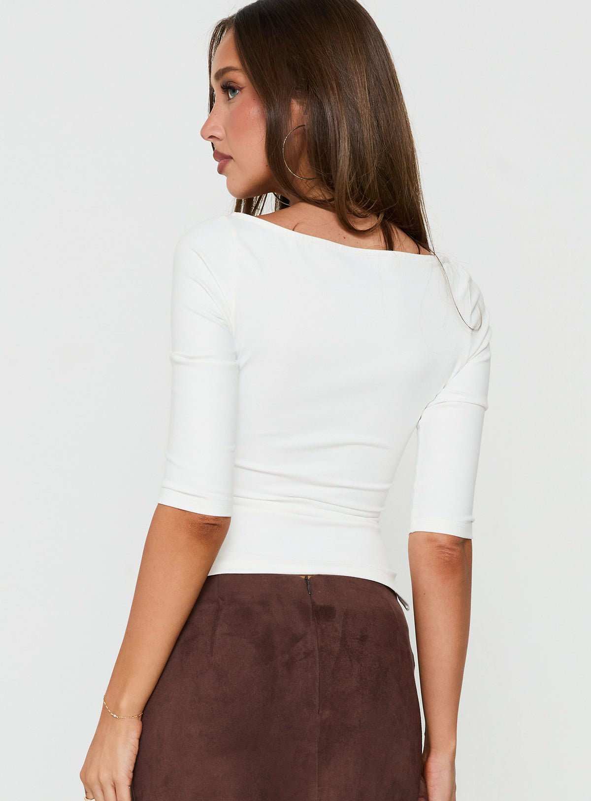 Boat neck 3/4 sleeve top with side splits