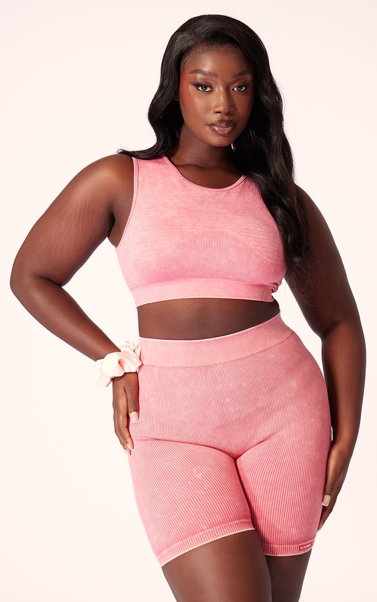 Brassière sport côtelée délavée - Grande taille