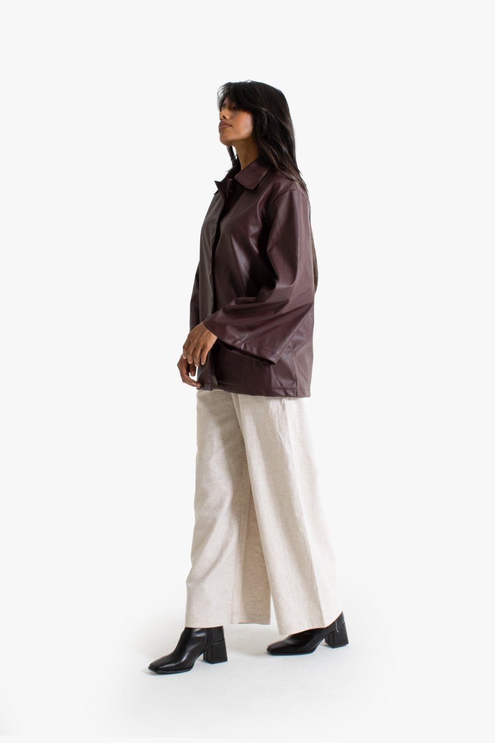 Faux leather shirt jacket - Burgundy