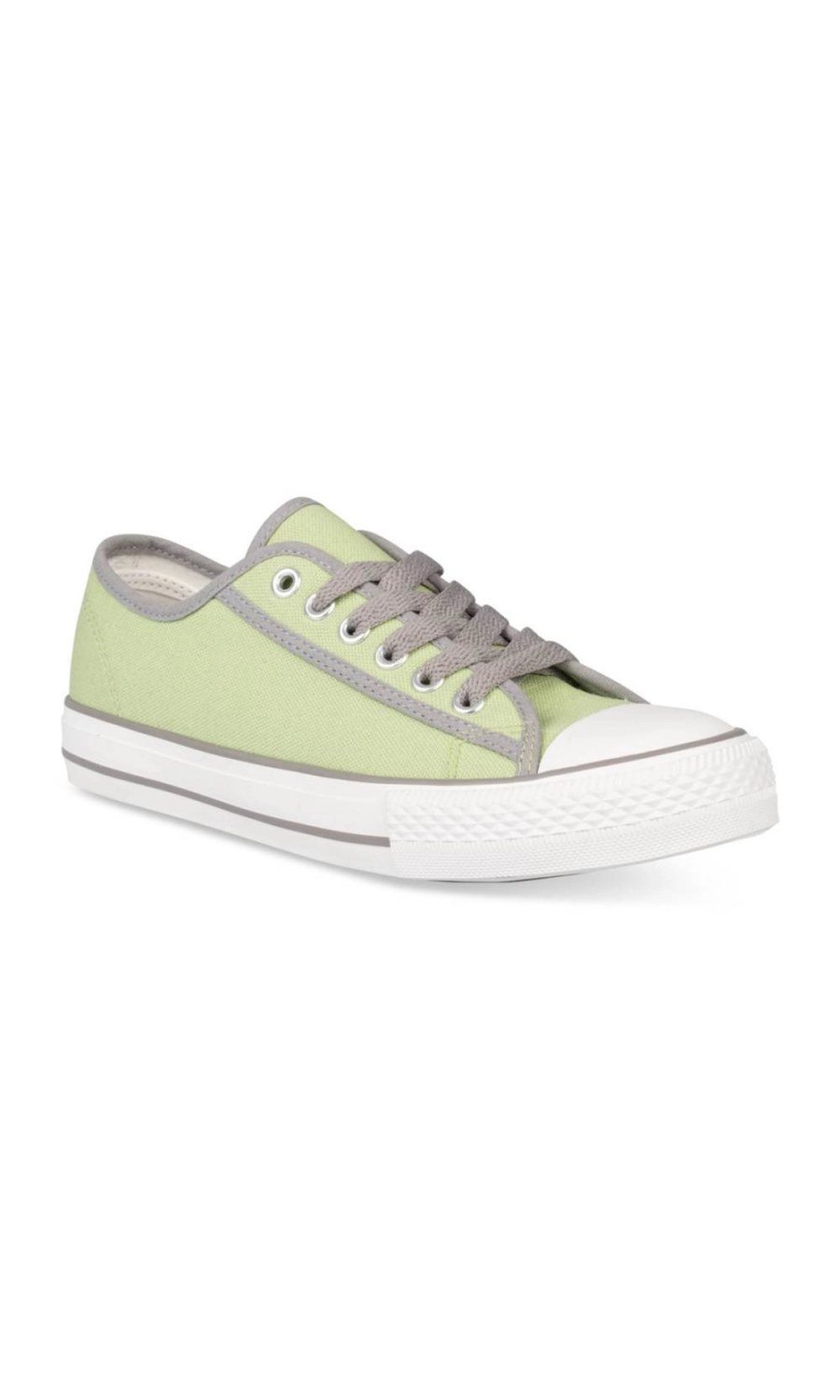Lime green canvas sneakers, grey piping